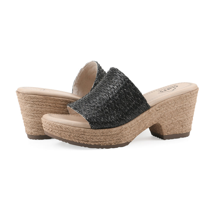 Biancia Heeled Sandal - Black Metallic Fabric