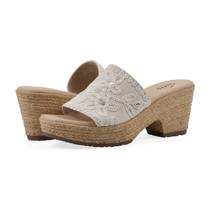 Biancia Heeled Sandal -  Natural and White Fabric