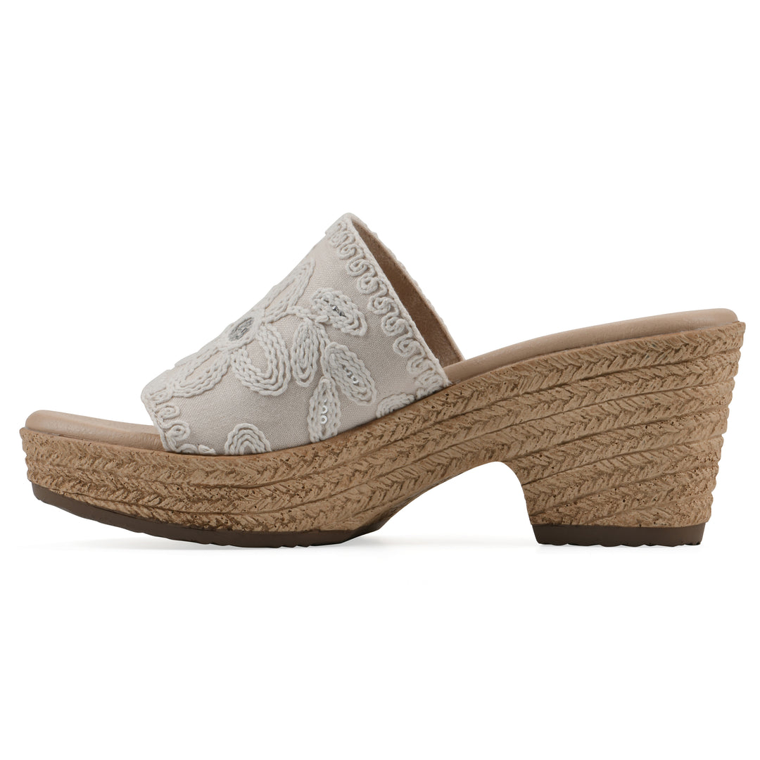 Biancia Heeled Sandal -  Natural and White Fabric