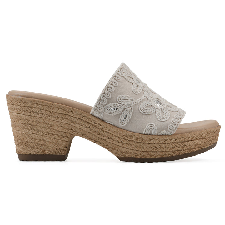 Biancia Heeled Sandal -  Natural and White Fabric