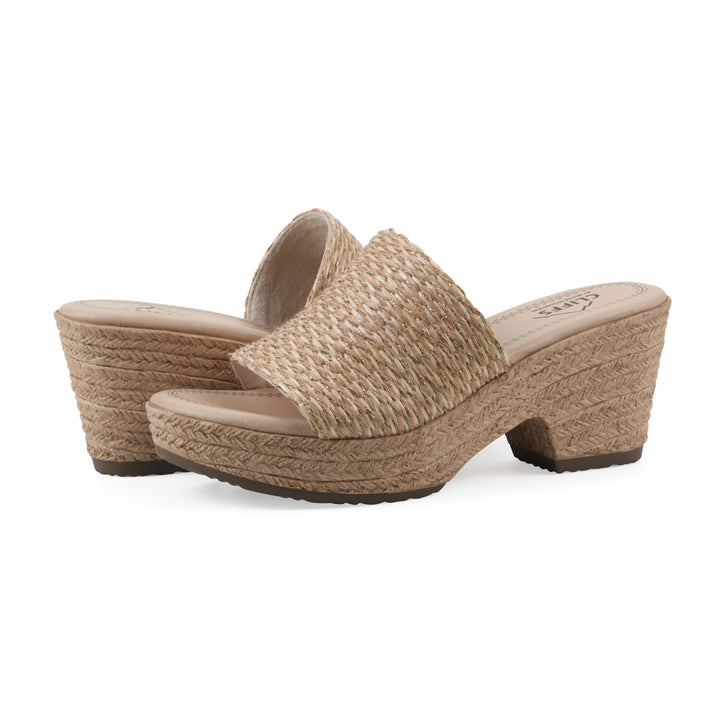 Biancia Heeled Sandal - Natural Metallic Fabric