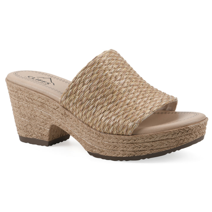 Biancia Heeled Sandal - Natural Metallic Fabric