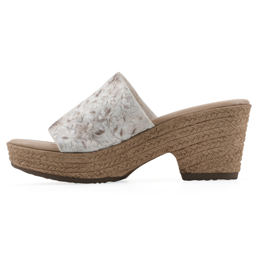 Biancia Heeled Sandal - White Floral Fabric