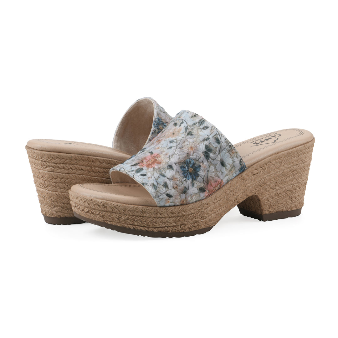 Biancia Heeled Sandal - Light Blue Floral Fabric