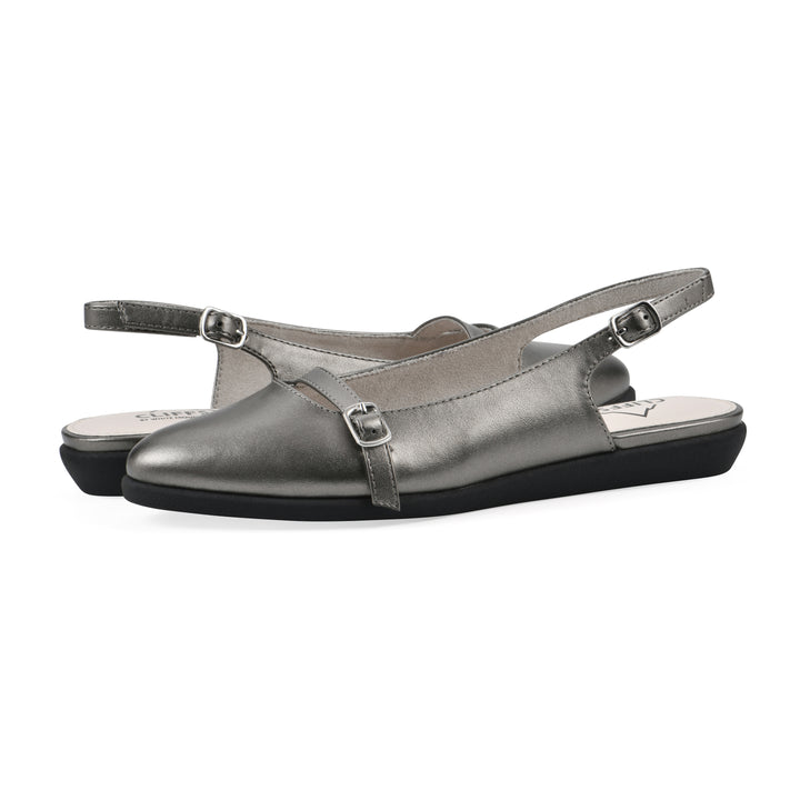 Miloni Slingback Flat - Pewter Metallic