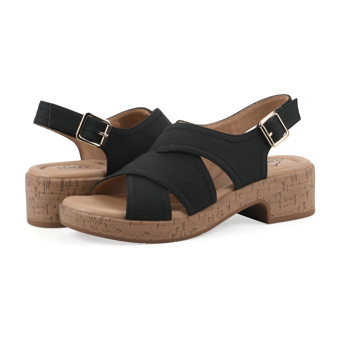 Finnlee Heeled Sandal - Black Faux Leather