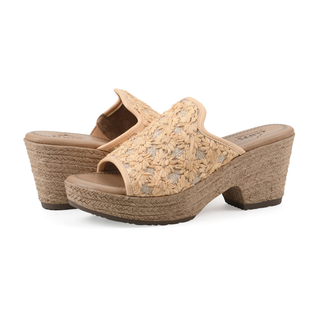 Bizzie Heeled Sandal - Mustard Fabric