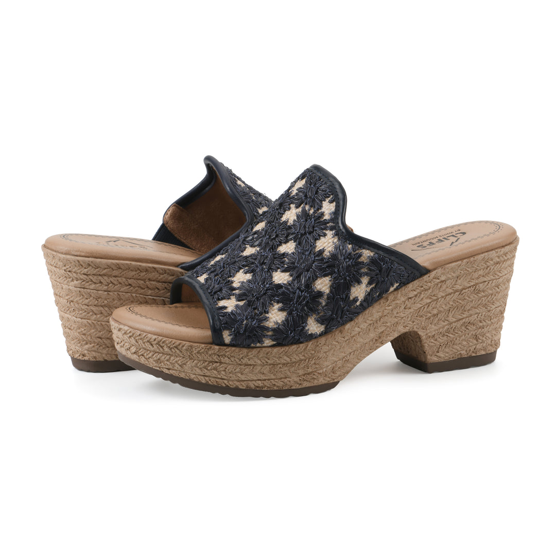 Bizzie Heeled Sandal - Dark Blue Fabric