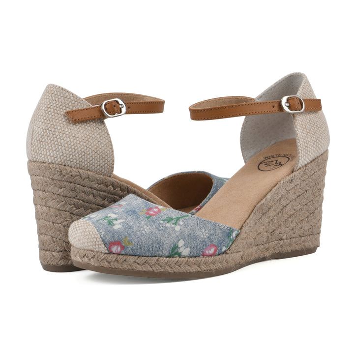 Mamba Wedge - Light Blue Floral Print Denim