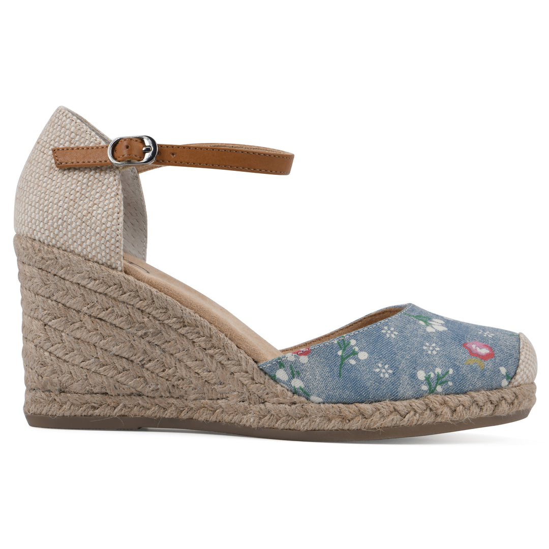 Mamba Wedge - Light Blue Floral Print Denim