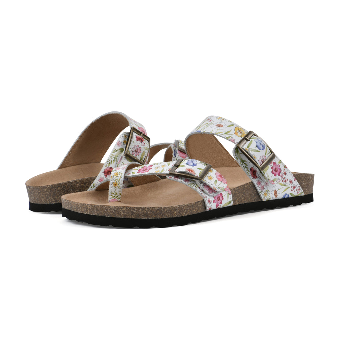 Gracie Footbeds Sandal - White Floral Print Leather