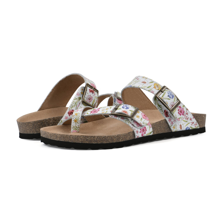 Gracie Footbeds Sandal - White Floral Print Leather