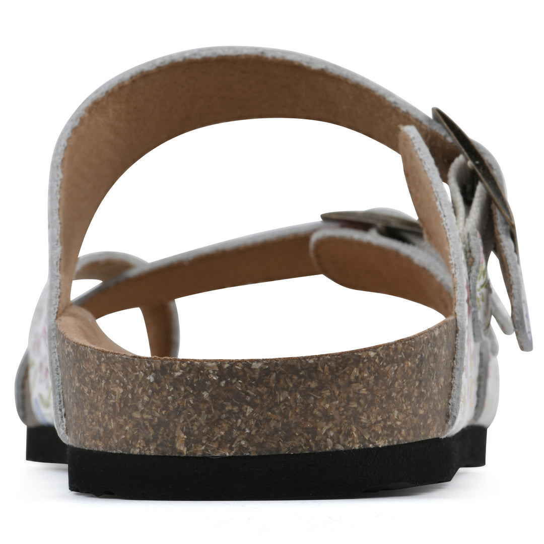 Gracie Footbeds Sandal - White Floral Print Leather