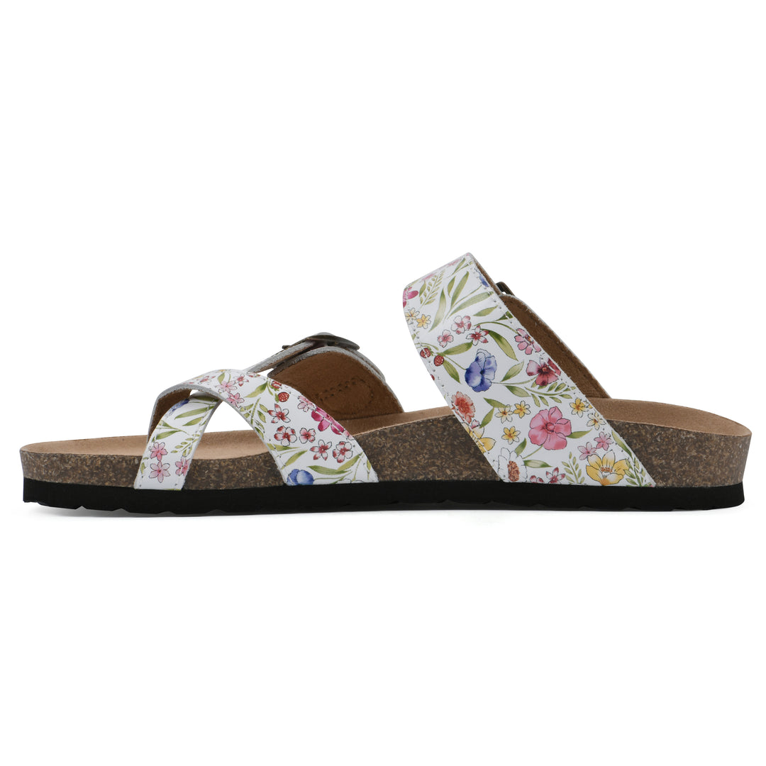 Gracie Footbeds Sandal - White Floral Print Leather