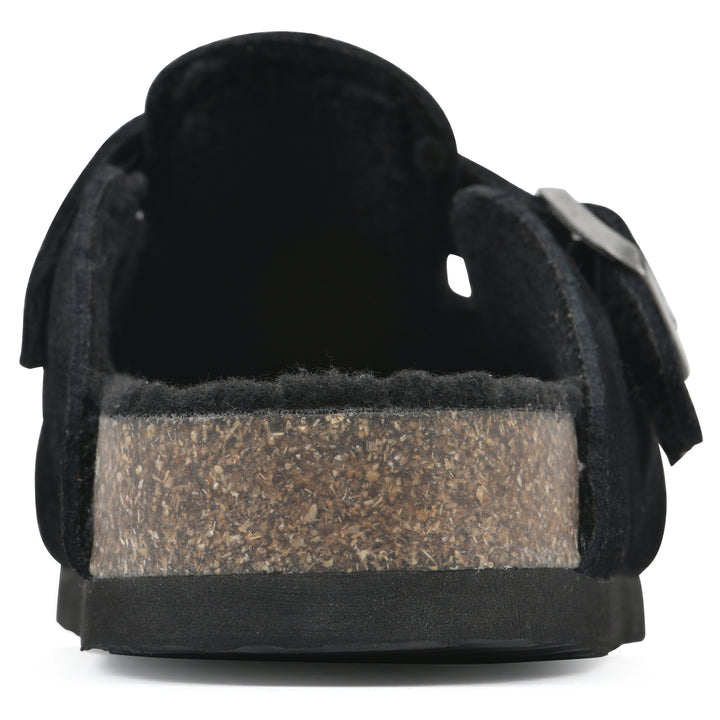 Bari Footbeds Clog - Black Suede Faux Shearling Lined