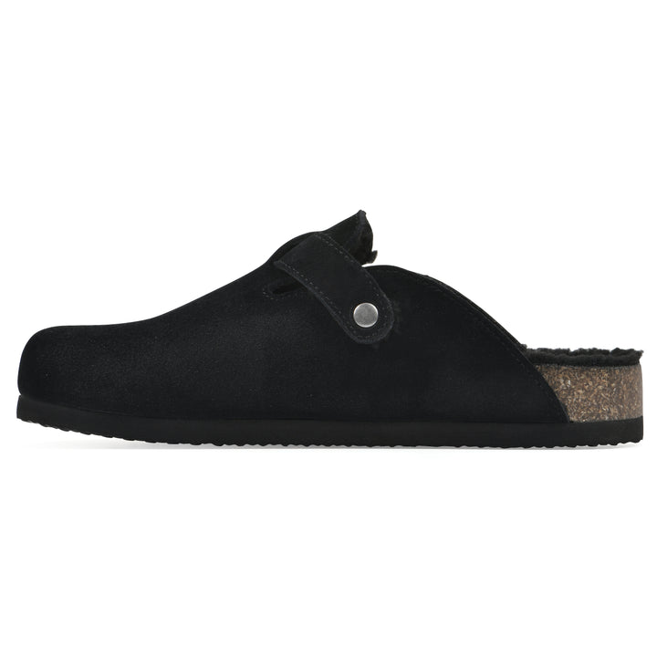 Bari Footbeds Clog - Black Suede Faux Shearling Lined