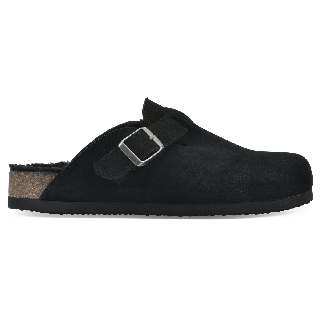 Bari Footbeds Clog - Black Suede Faux Shearling Lined