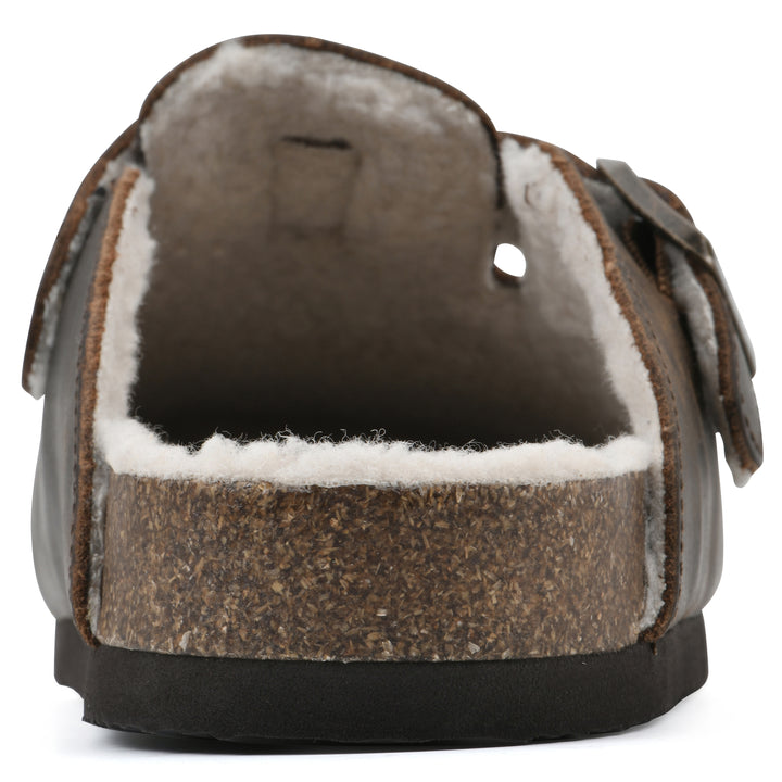 Bari Footbeds Clog - Brown Leather Faux Shearling Lined