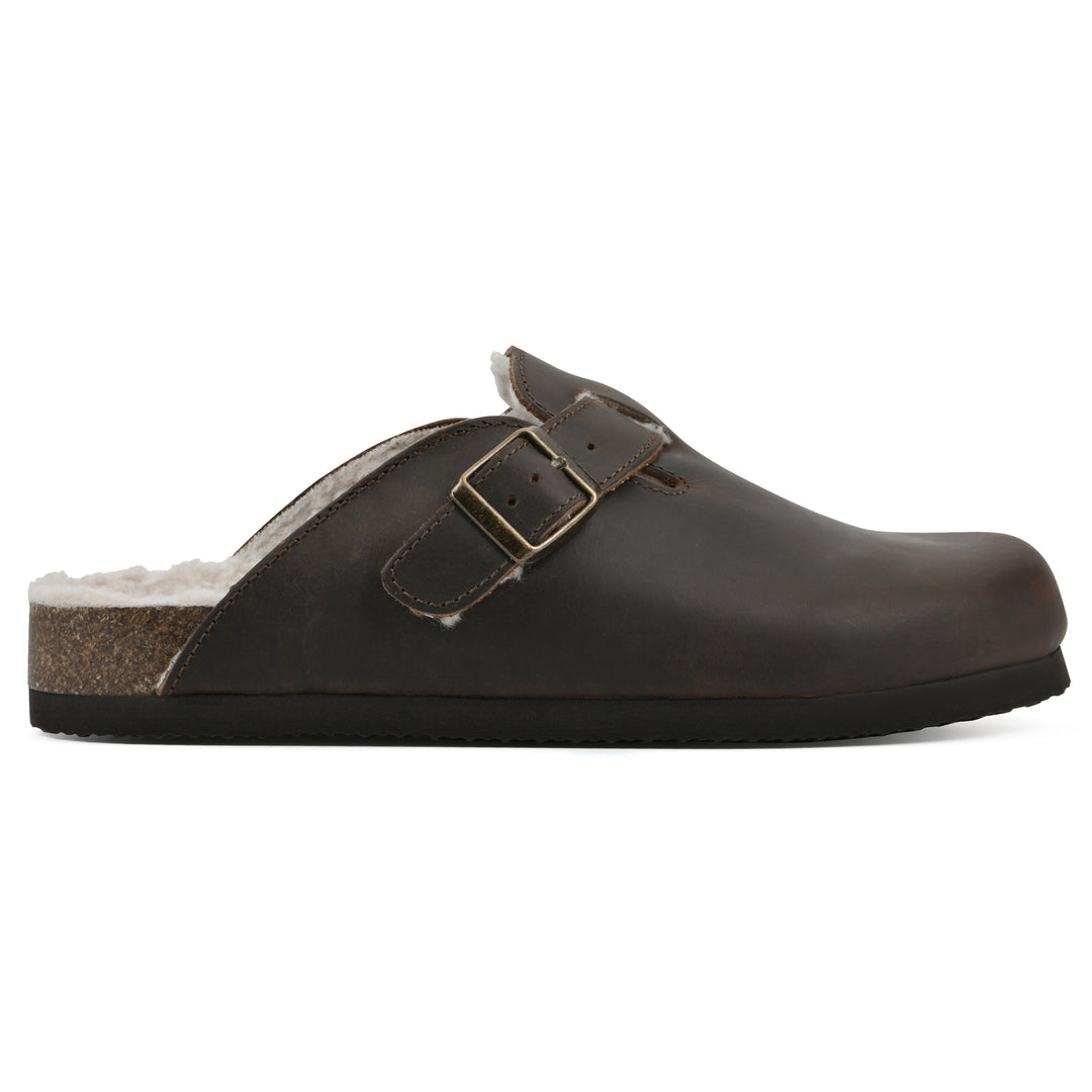 Bari Footbeds Clog - Brown Leather Faux Shearling Lined
