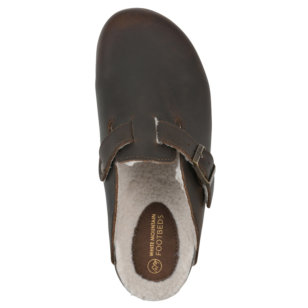 Bari Footbeds Clog - Brown Leather Faux Shearling Lined