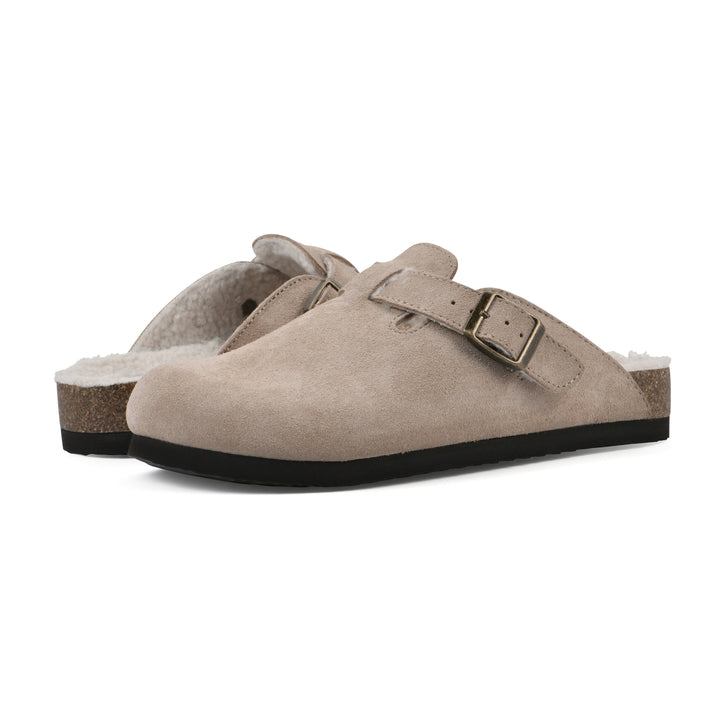 Bari Footbeds Clog - Taupe Suede Faux Shearling Lined