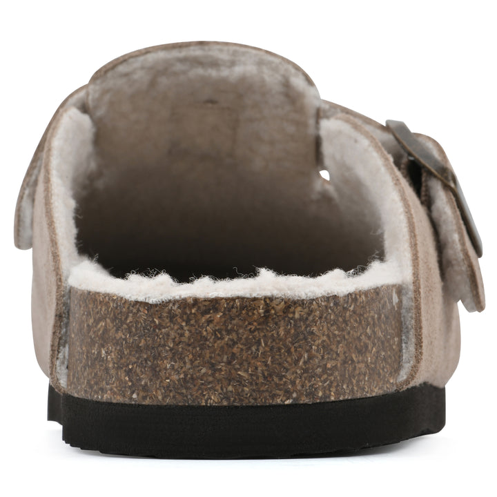 Bari Footbeds Clog - Taupe Suede Faux Shearling Lined