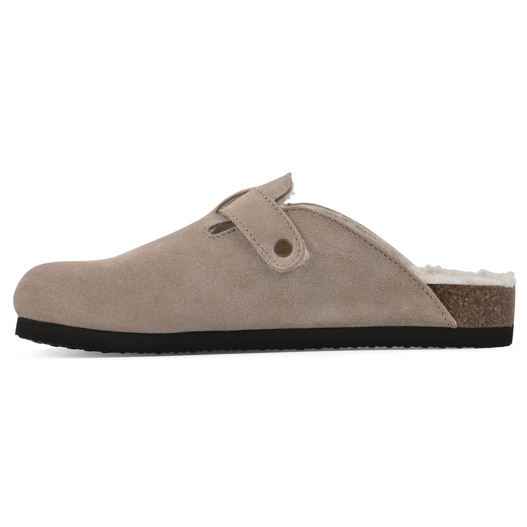 Bari Footbeds Clog - Taupe Suede Faux Shearling Lined
