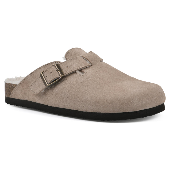 Bari Footbeds Clog - Taupe Suede Faux Shearling Lined