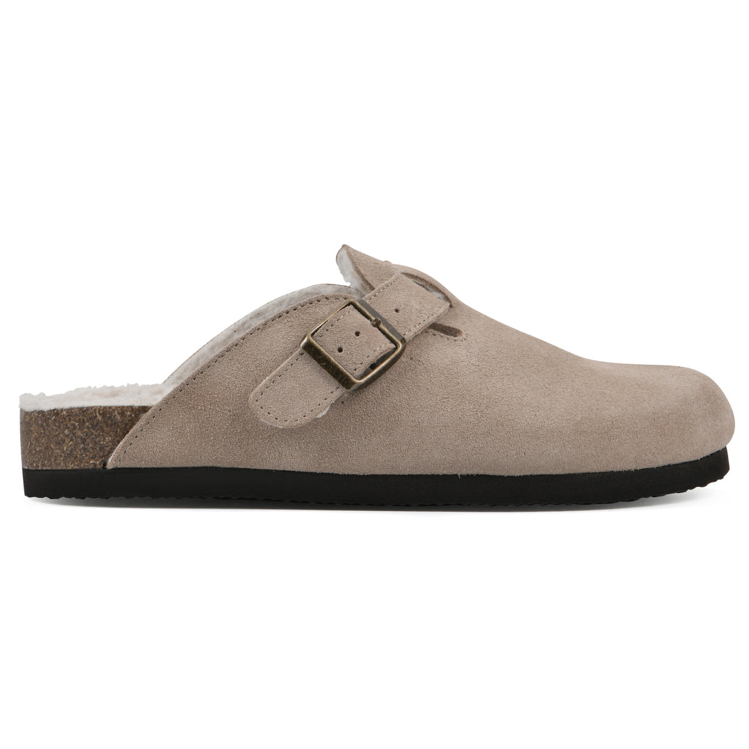 Bari Footbeds Clog - Taupe Suede Faux Shearling Lined