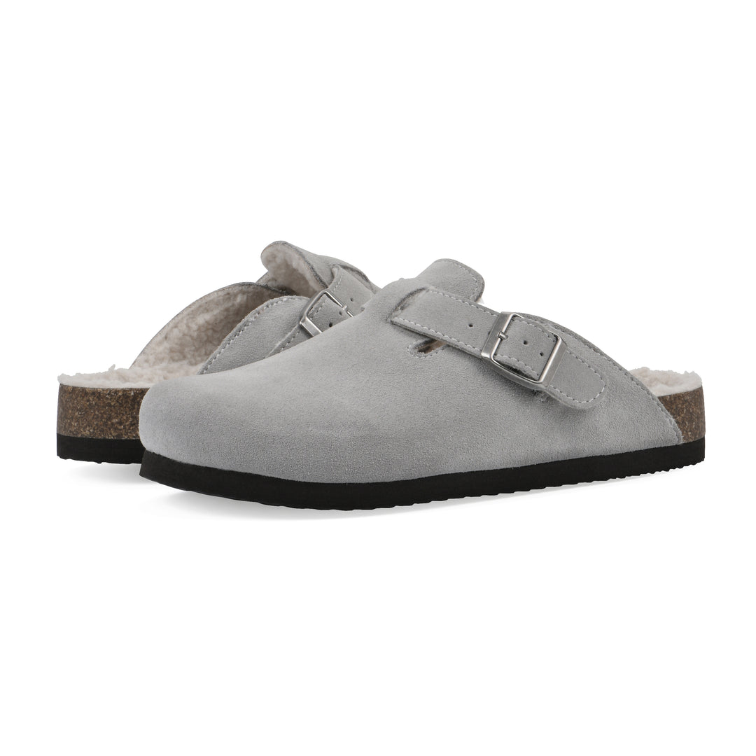 Bari Footbeds Clog - Light Grey Suede Faux Fur Lined