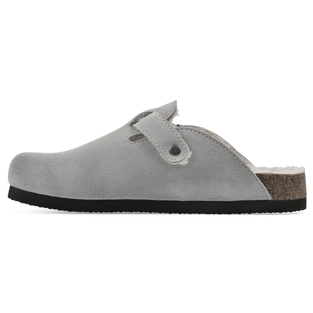 Bari Footbeds Clog - Light Grey Suede Faux Fur Lined