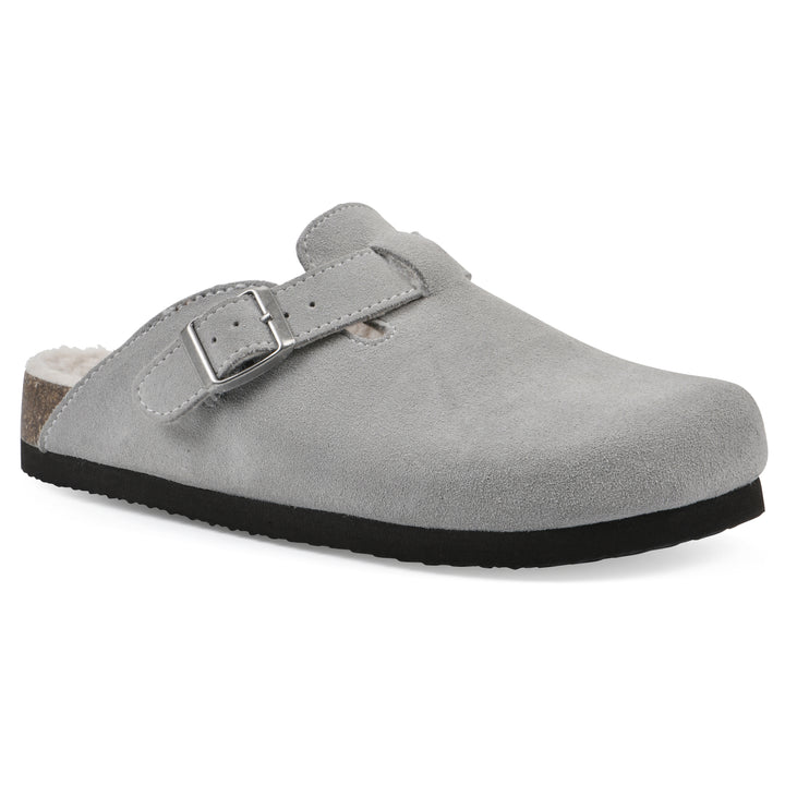 Bari Footbeds Clog - Light Grey Suede Faux Fur Lined