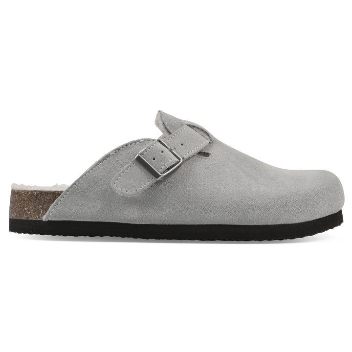 Bari Footbeds Clog - Light Grey Suede Faux Fur Lined