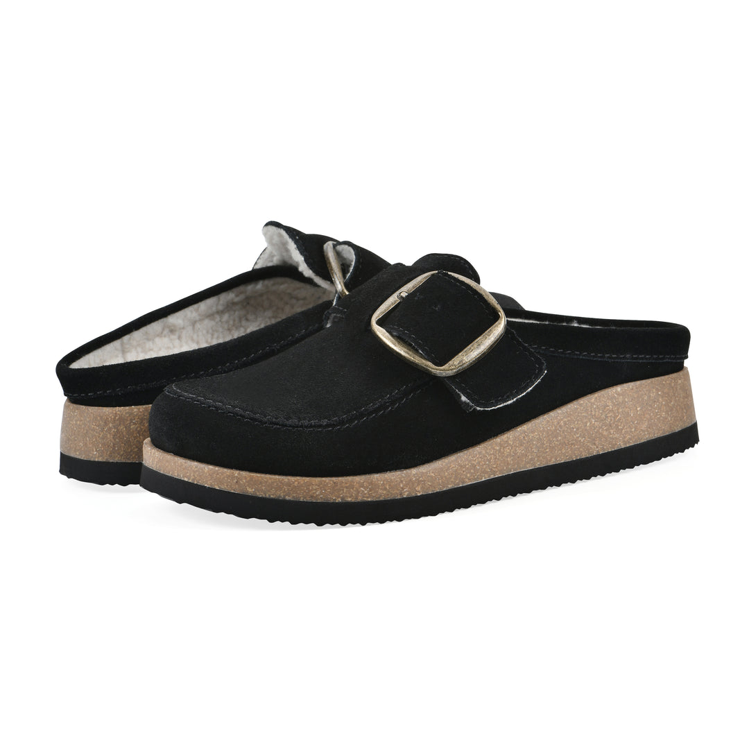 Bueno Footbeds Clog - Black Suede with Faux Fur Lining