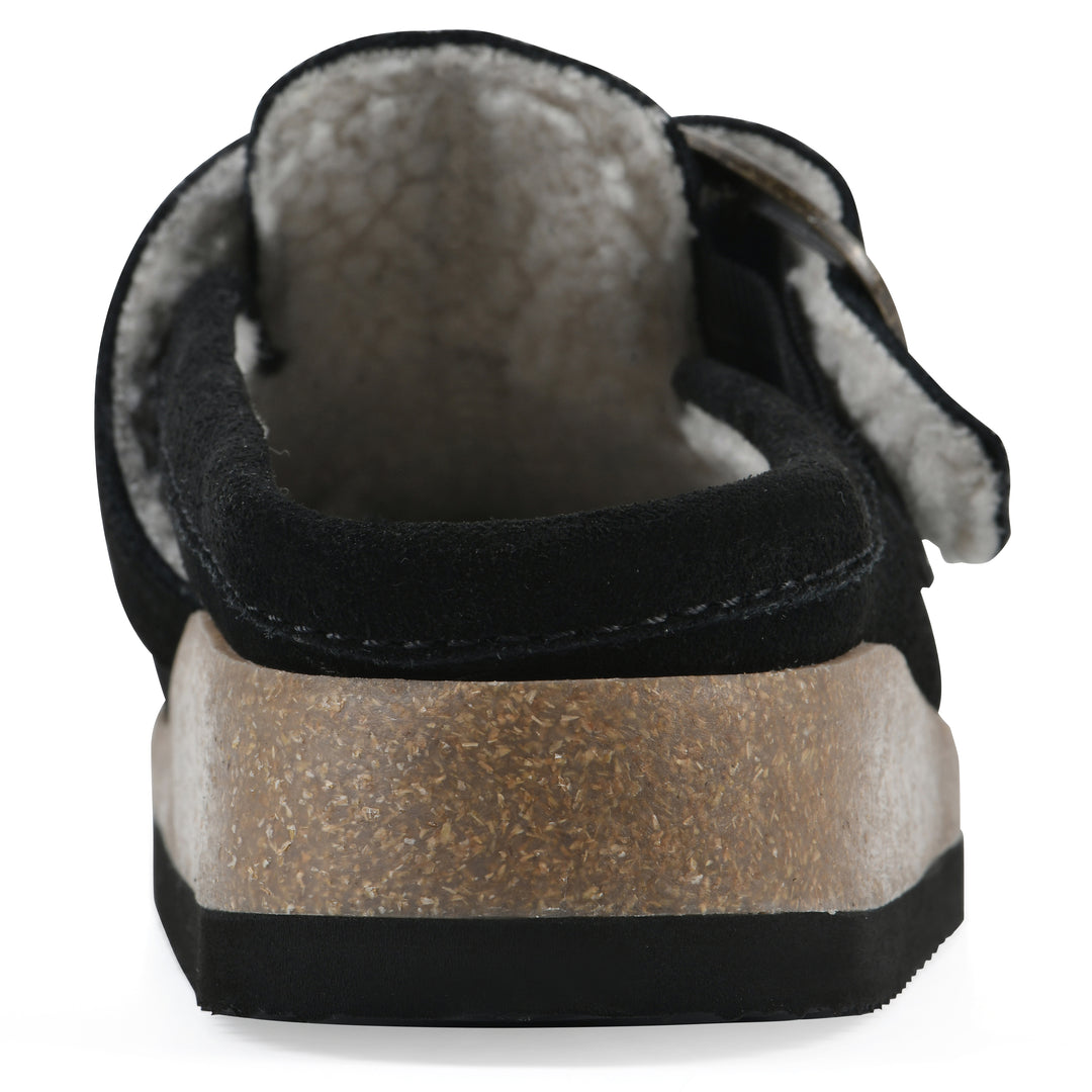 Bueno Footbeds Clog - Black Suede with Faux Fur Lining