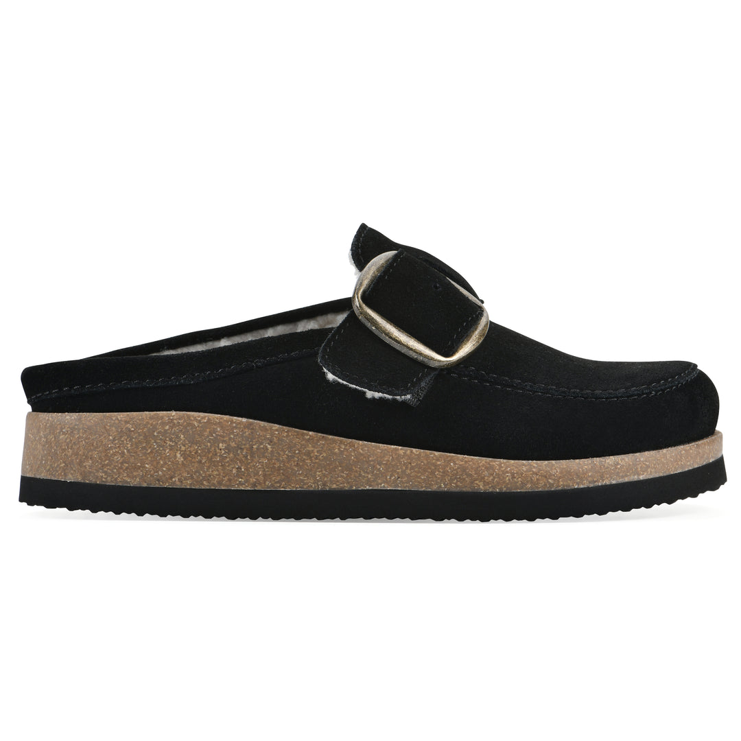Bueno Footbeds Clog - Black Suede with Faux Fur Lining