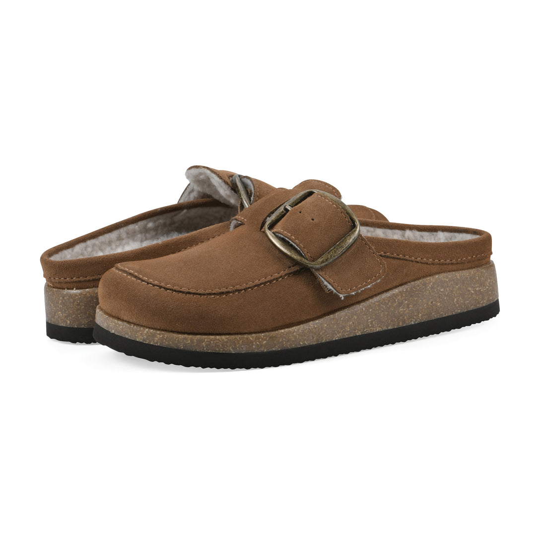 Bueno Footbeds Clog - Chestnut Suede with Faux Fur Lining