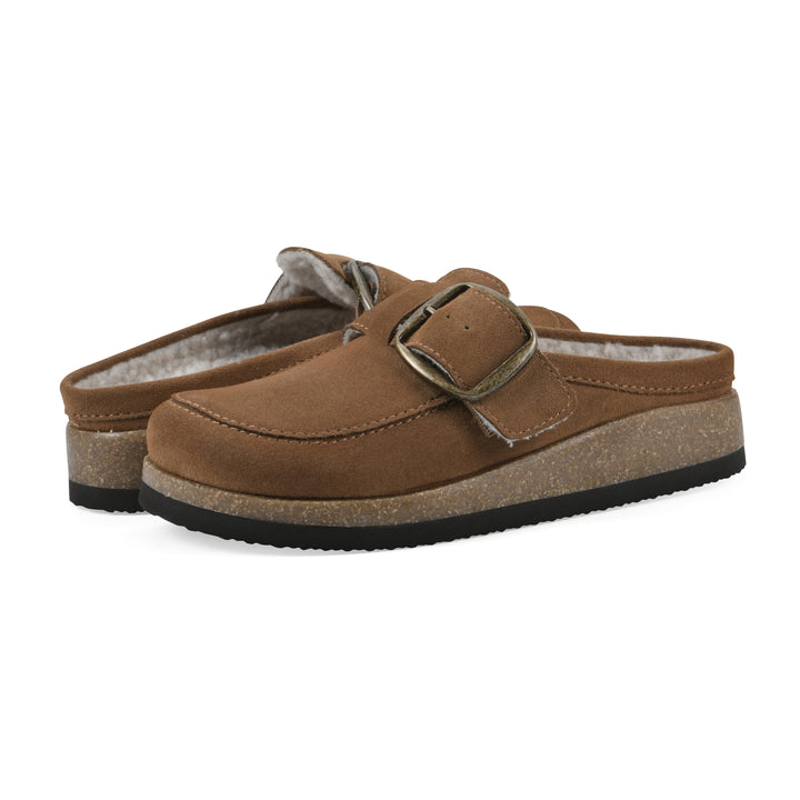 Bueno Footbeds Clog - Chestnut Suede with Faux Fur Lining