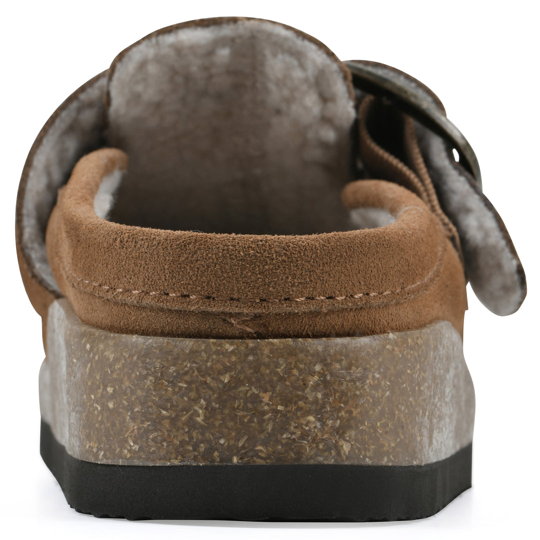 Bueno Footbeds Clog - Chestnut Suede with Faux Fur Lining