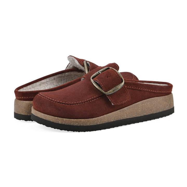 Bueno Footbeds Clog - Rust Suede with Faux Fur Lining