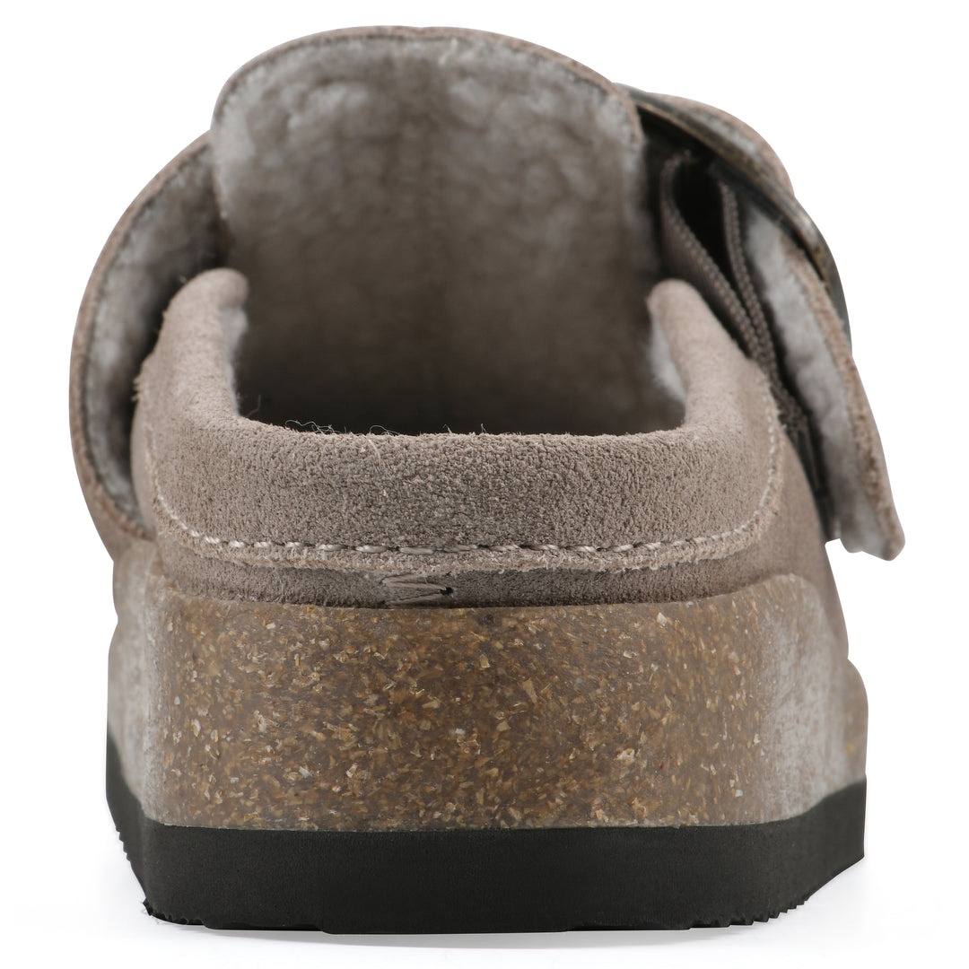 Bueno Footbeds Clog - Light Taupe Suede with Faux Fur Lining
