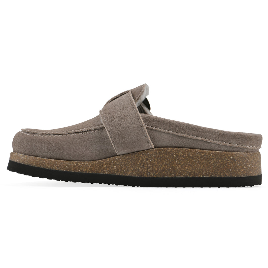 Bueno Footbeds Clog - Light Taupe Suede with Faux Fur Lining