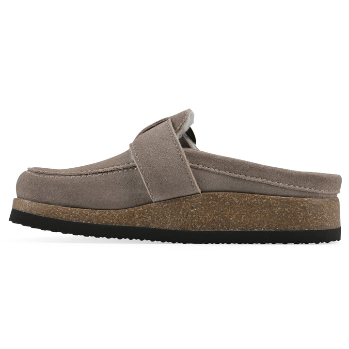 Bueno Footbeds Clog - Light Taupe Suede with Faux Fur Lining