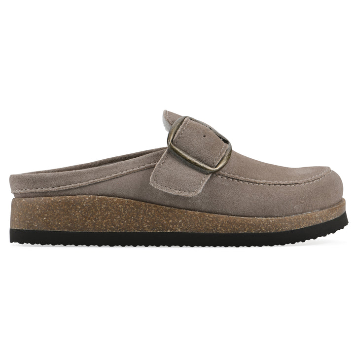 Bueno Footbeds Clog - Light Taupe Suede with Faux Fur Lining