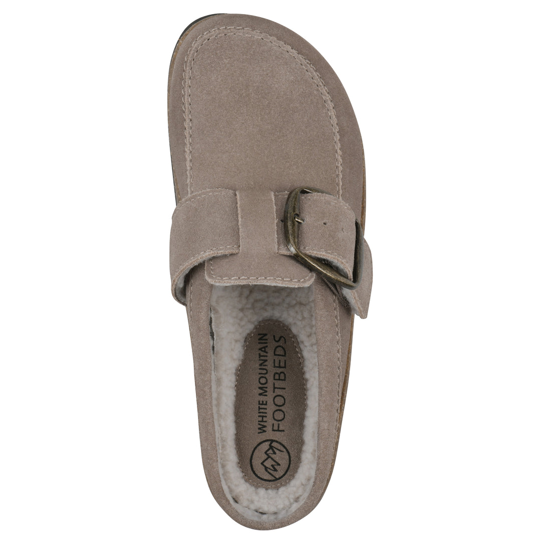Bueno Footbeds Clog - Light Taupe Suede with Faux Fur Lining