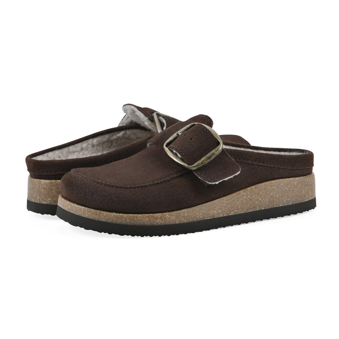 Bueno Footbeds Clog - Brown Suede with Faux Fur Lining