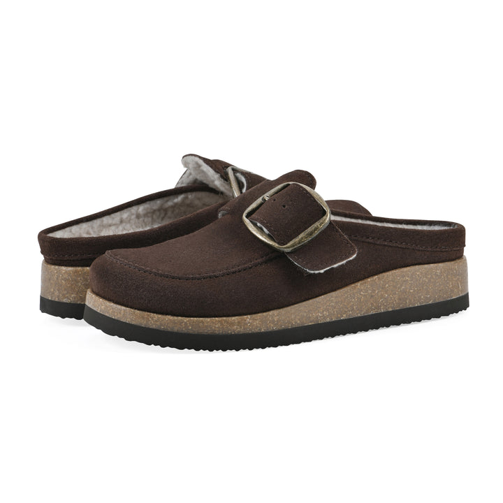 Bueno Footbeds Clog - Brown Suede with Faux Fur Lining