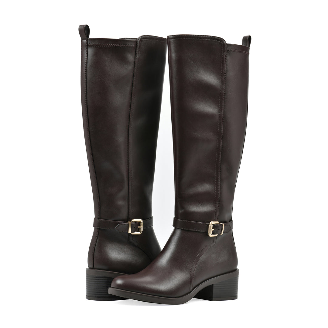 Custard Tall Boot - Dark Brown Faux Leather