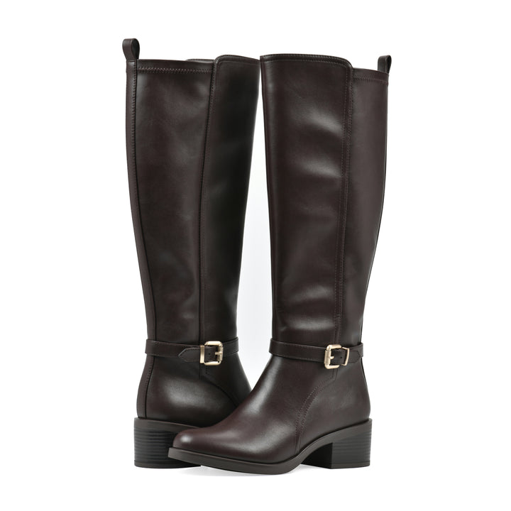 Custard Tall Boot - Dark Brown Faux Leather