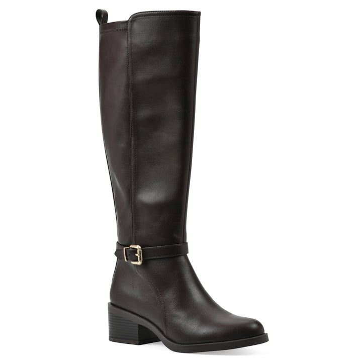 Custard Tall Boot - Dark Brown Faux Leather